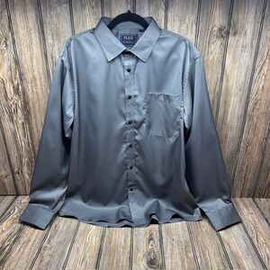 FLEX Mens Long Sleeve Button Down Dress Shirt Gray Classic Fit Size L